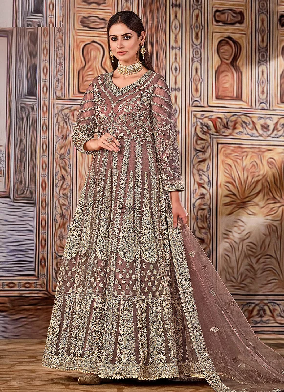 TIME-Limited Offer Rose Pink Embroidered Wedding Anarkali Suit