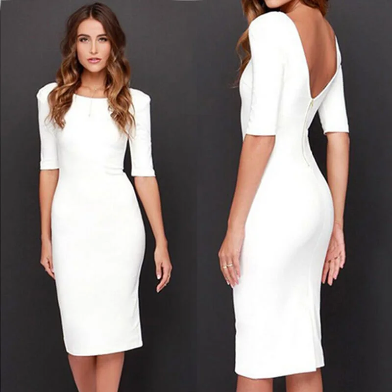 Members Only Zipper Backless Half Sleeve Knee-length Dress