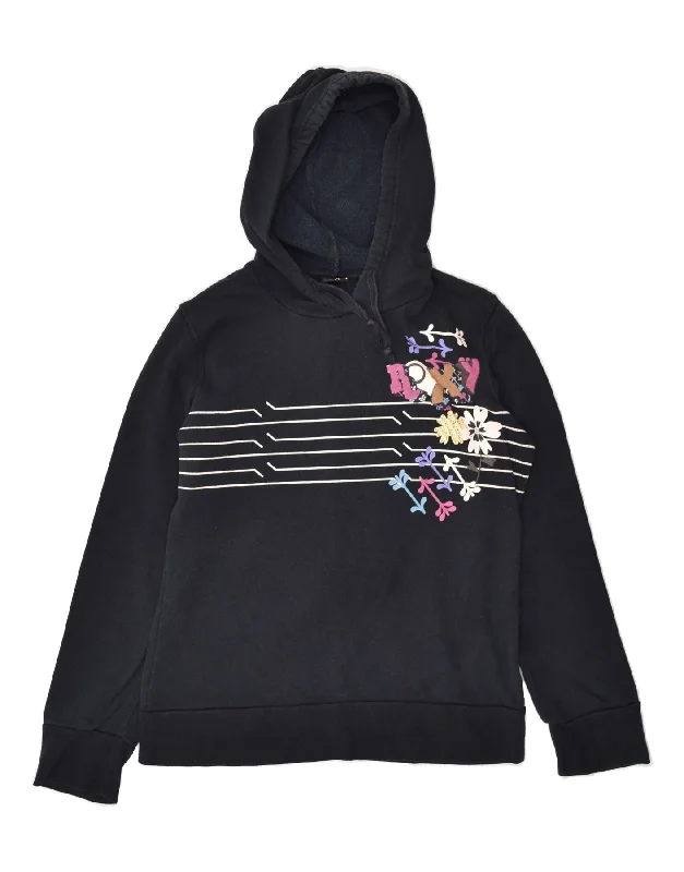 ROXY Womens Graphic Hoodie Jumper UK 14 Large Navy Blue Floral