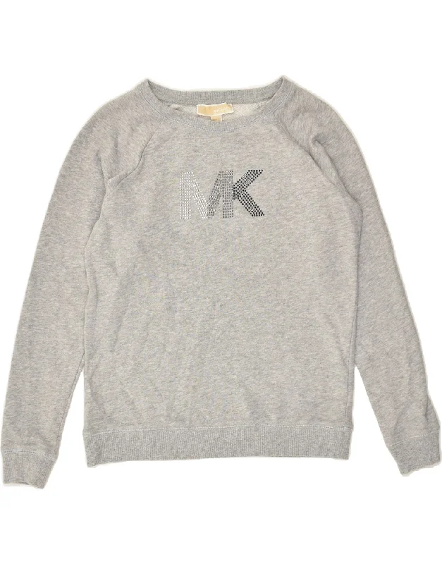 MICHAEL KORS Womens Graphic Sweatshirt Jumper UK 6 XS Grey Cotton