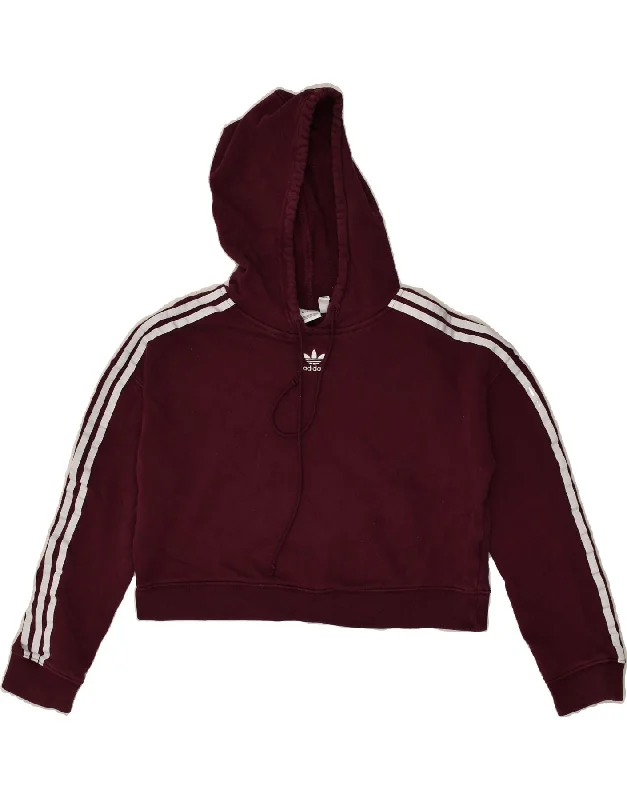 ADIDAS Womens Crop Hoodie Jumper UK 6 XS Burgundy Cotton