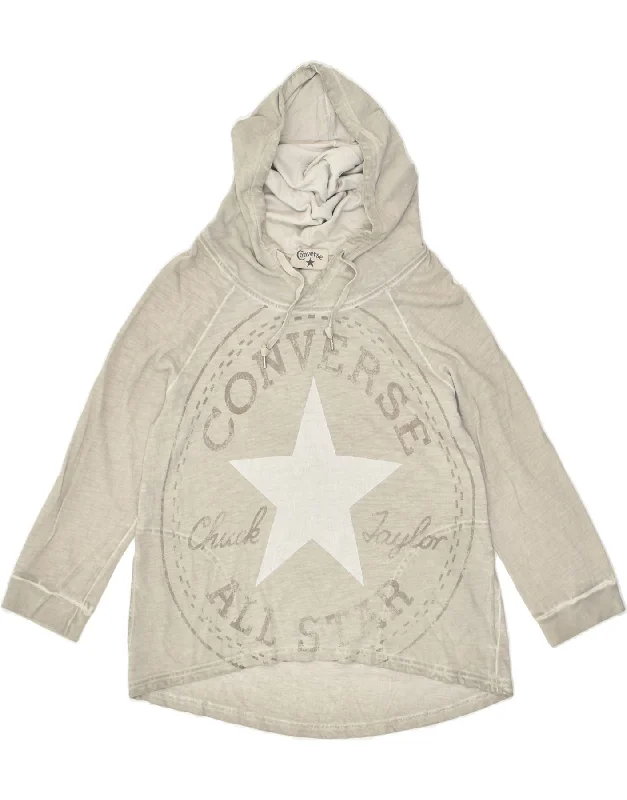 CONVERSE Womens Oversized Graphic Hoodie Jumper UK 6 XS Grey Cotton