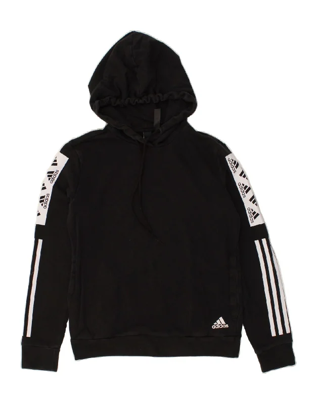 ADIDAS Womens Graphic Hoodie Jumper UK 8/10 Small Black Cotton