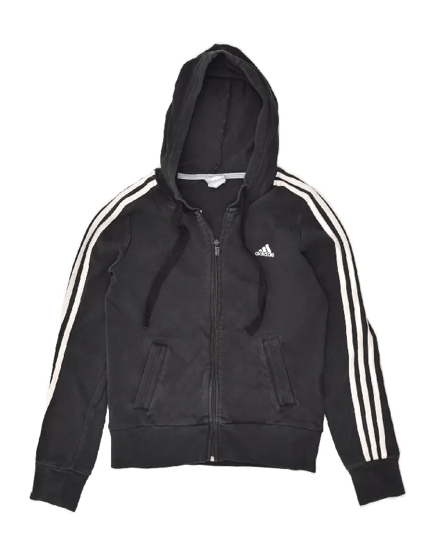 ADIDAS Womens Zip Hoodie Sweater UK 10 Small  Black Cotton