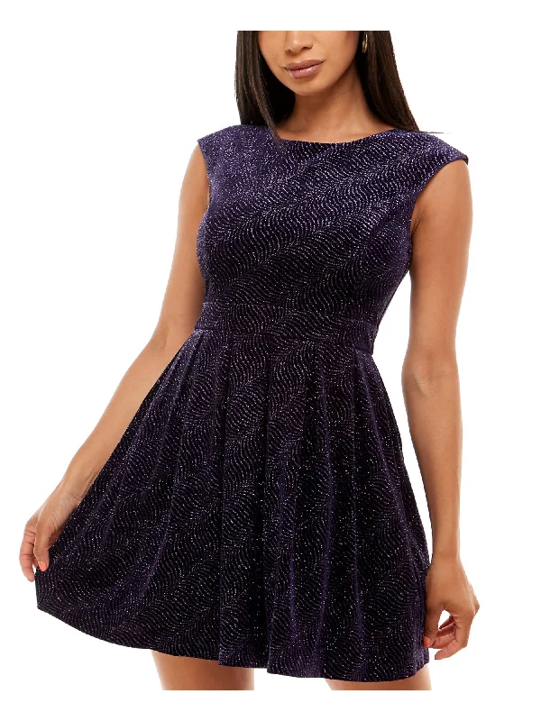 Online Only EMERALD SUNDAE Womens Stretch Glitter Sleeveless Jewel Neck Short Party Fit + Flare Dress Online Only EMERALD SUNDAE Womens Stretch Glitter Sleeveless Jewel Neck Short Party Fit + Flare Dress
