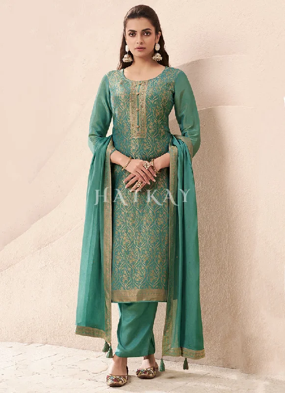 Year-End Clearance Sea Green Handwork Pakistani Pant Style Suit