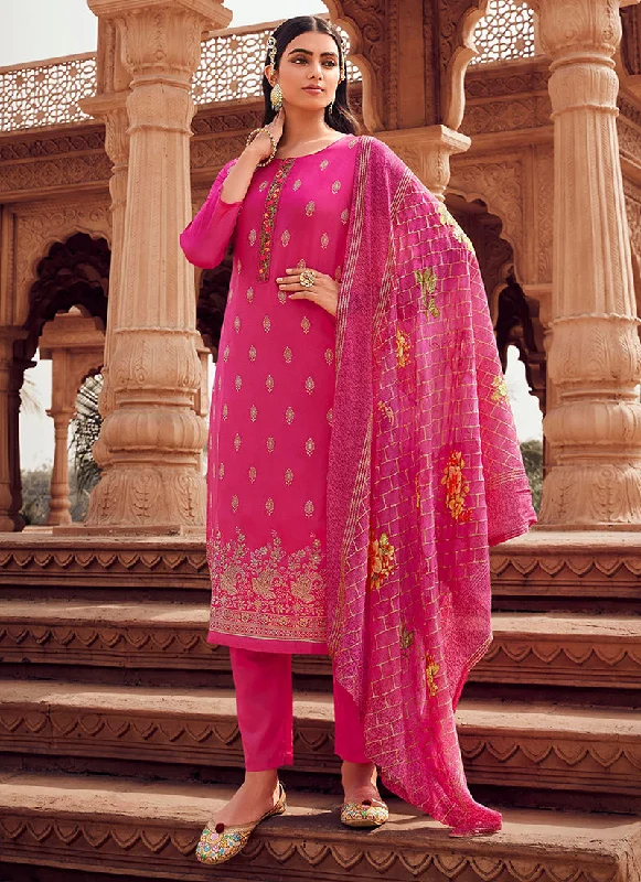 Clearance Items Hot Pink Handwork Embroidery Traditional Pant Style Suit
