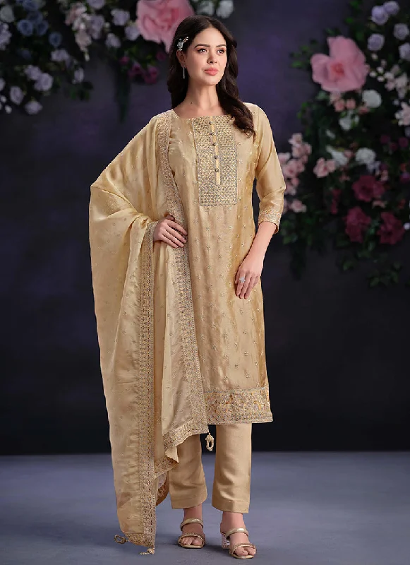 Time-Limited Offer Beige Designer Embroidery Pakistani Pant Suit