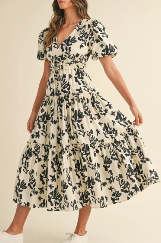 Clearance Sale Little Things Puff Sleeve Tiered Midi Dress