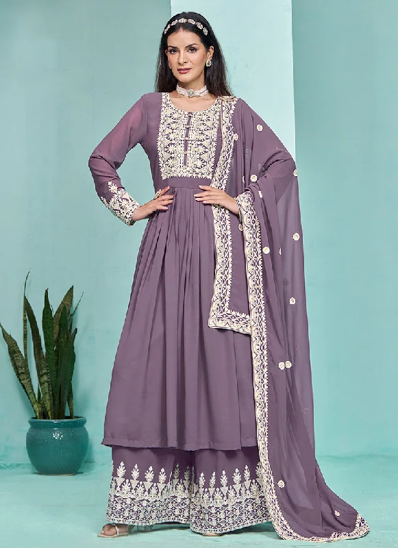 Epic Deals Purple Thread Embroidery Pleated Anarkali Palazzo Suit