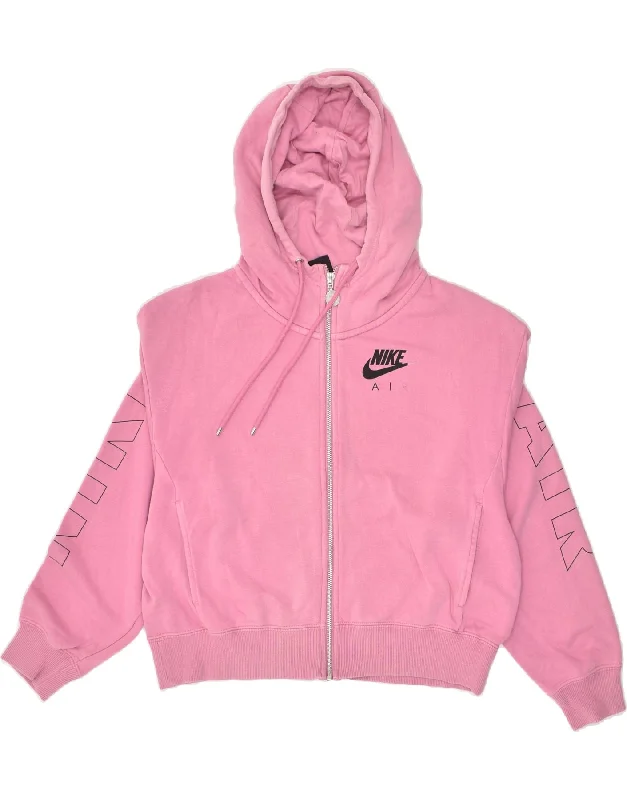 NIKE Womens Oversized Graphic Zip Hoodie Sweater UK 6 XS Pink Cotton