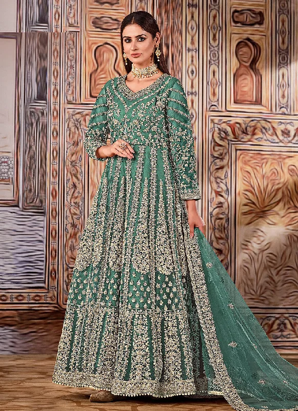 Best Deals Sea Green Embroidered Wedding Anarkali Suit