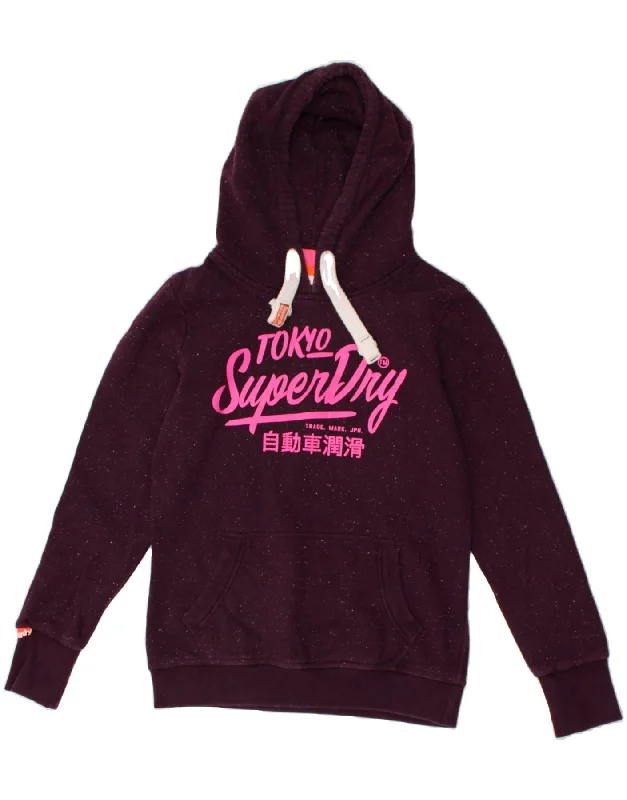 SUPERDRY Womens Graphic Hoodie Jumper UK 14 Medium Burgundy Flecked Cotton