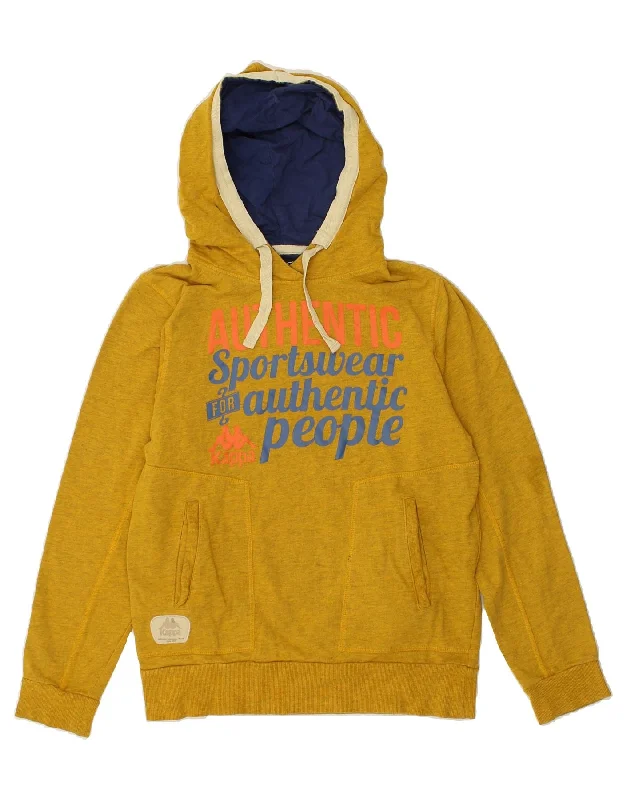 KAPPA Womens Graphic Hoodie Jumper UK 10 Small Yellow Cotton