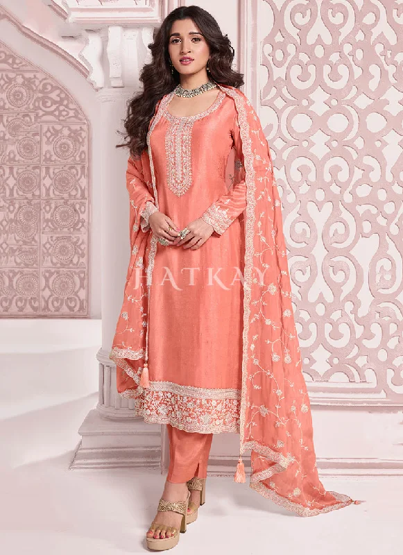 YEAR-End Sale Pastel Orange Thread Embroidery Pakistani Suit