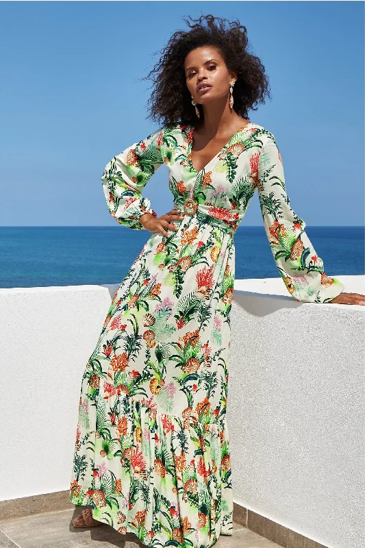 Hot Deal Sea Life Printed Maxi Dress Off White Multi