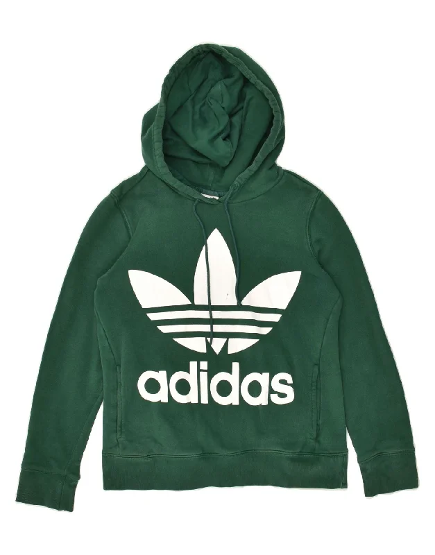 ADIDAS Womens Graphic Hoodie Jumper UK 6 XS  Green Cotton