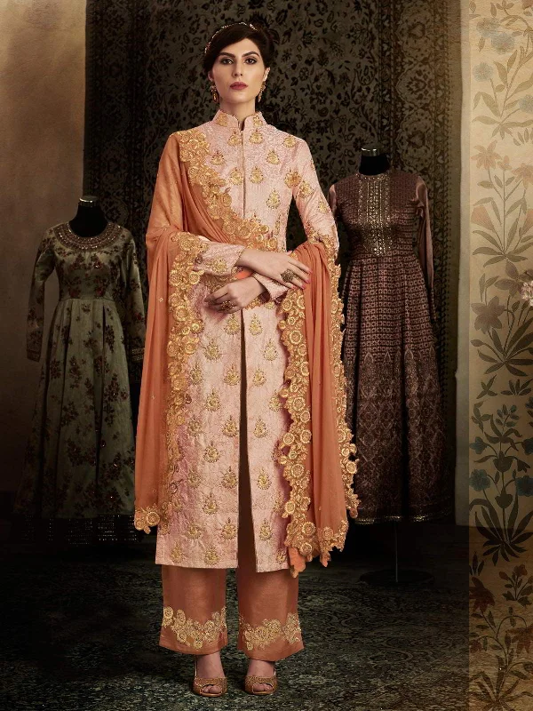 Fantastic Offers Peach Designer Embroidered Salwar Kameez