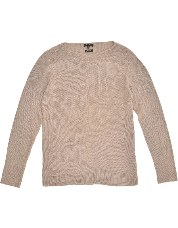 MASSIMO DUTTI Womens Boat Neck Jumper Sweater UK 14 Large Beige Cotton