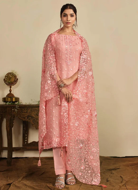 Take Advantage Peach Thread Work Embroidery Pakistani Pant Suit