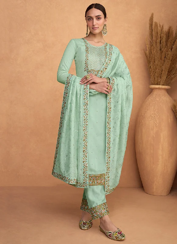 Amazing Deals Sea Green Kashida Embroidery Traditional Salwar Kameez