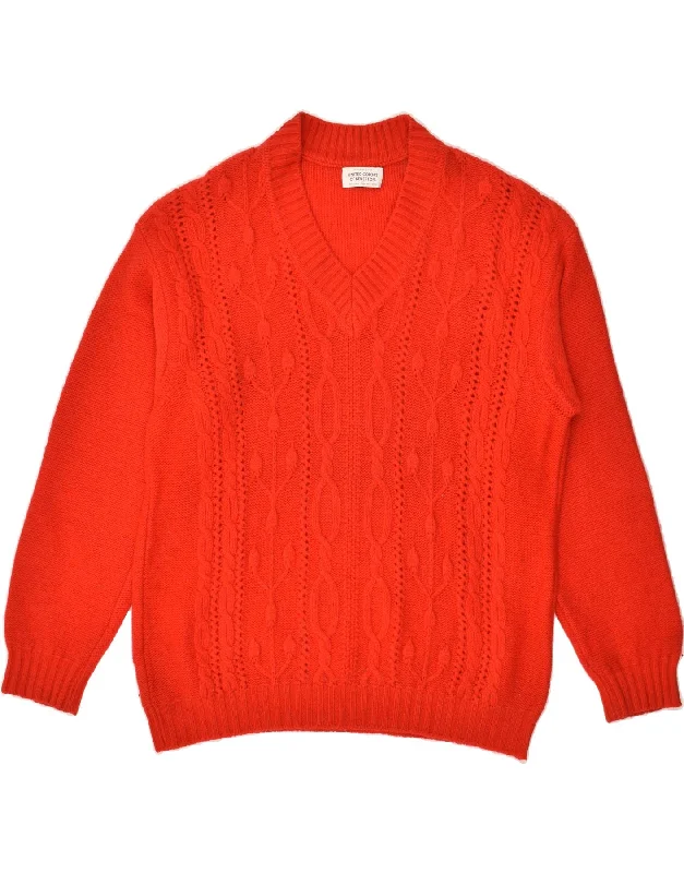 BENETTON Womens V-Neck Jumper Sweater UK 16 Large Red