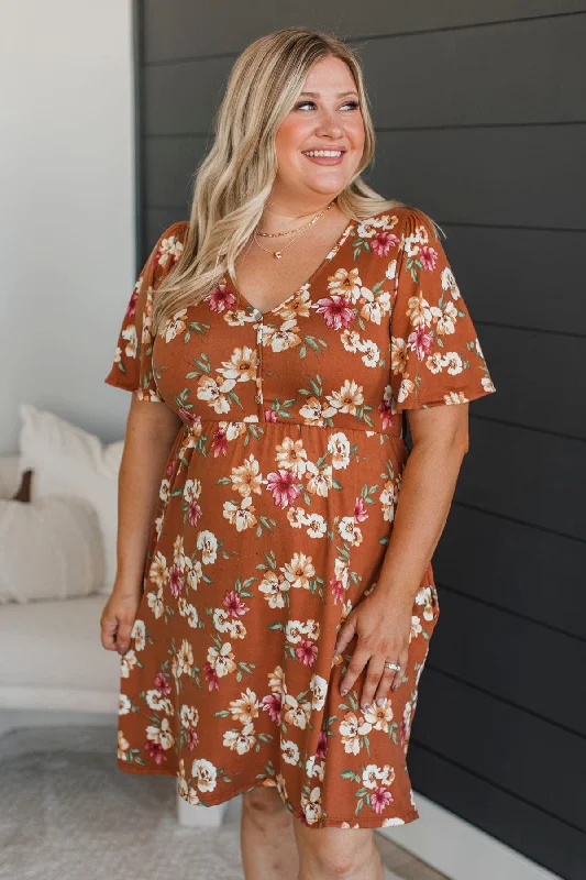 Super Sale Such A Catch Floral Dress- Rust