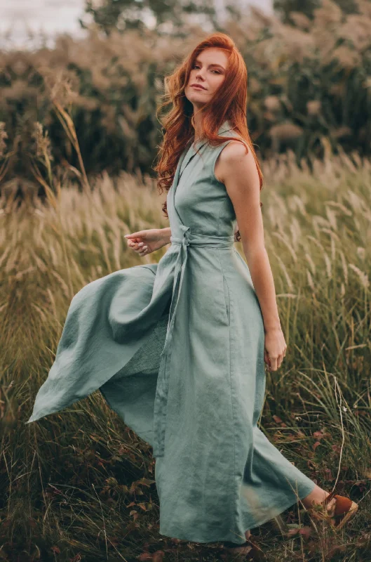 Bargain Prices Sleeveless Linen Wrap Dress