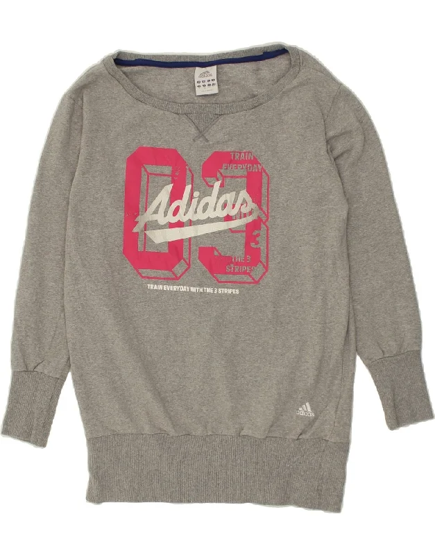 ADIDAS Womens Graphic Sweatshirt Jumper UK 14 Medium Grey Cotton