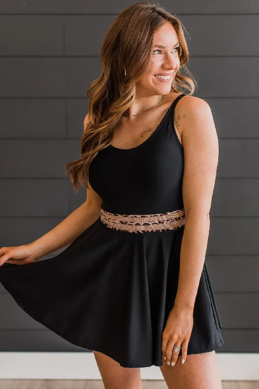 Online Only Living On Sunshine Swim Dress- Black & Leopard