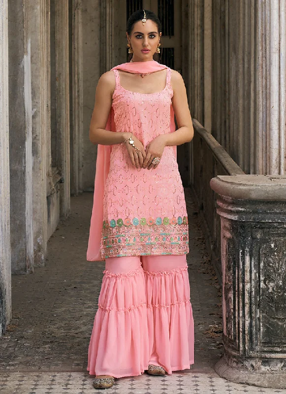 Crazy Deals Pink Multi Embroidery Designer Sharara Suit