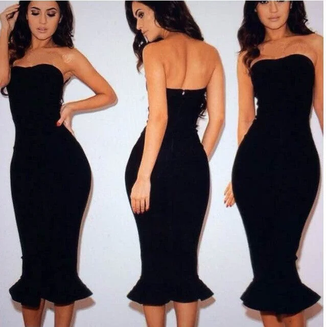 Mega Deal Strapless Sheath Bodycon Mermaid Tee Length Dress