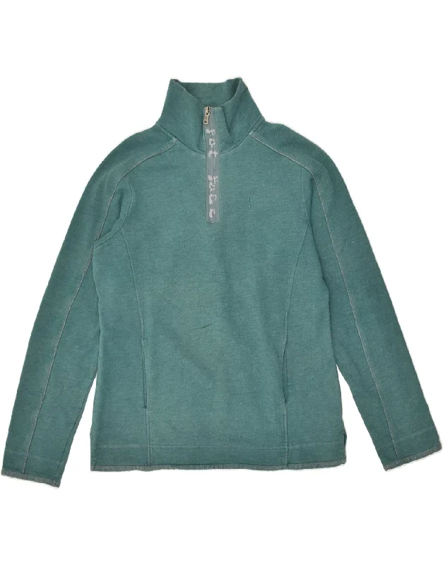 FAT FACE Womens Zip Neck Sweatshirt Jumper UK 12 Medium Green Cotton