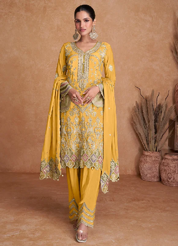 Big Savings Yellow Multi Embroidery Traditional Pant Style Suit