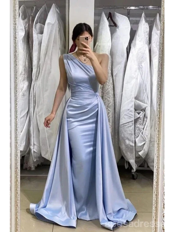 Final Clearance Blue Mermaid One Shoulder Cheap Long Prom Dresses, Evening Party Dresses,12892