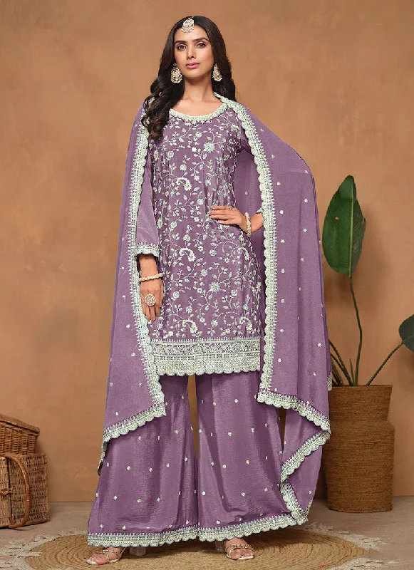 Take Advantage Purple Embroidery Festive Palazzo Suit
