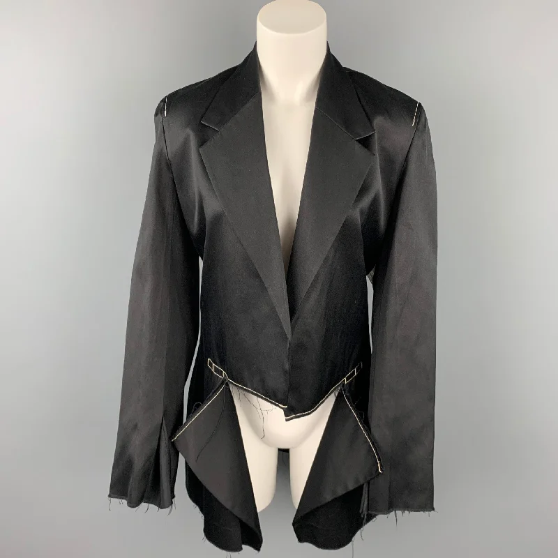 CALVIN KLEIN COLLECTION Size M Black Contrast Stitch Cotton Notch Lapel Open Front Jacket