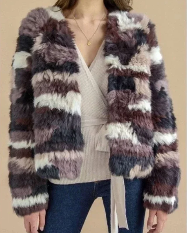 "Iris Rabbit Fur Bomber" Jacket