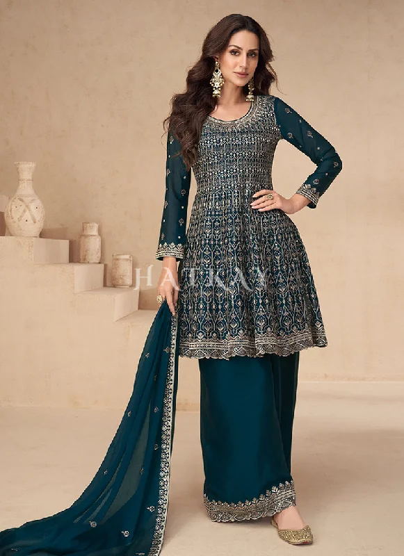 Deal Explosion Turquoise Peplum Style Palazzo Suit