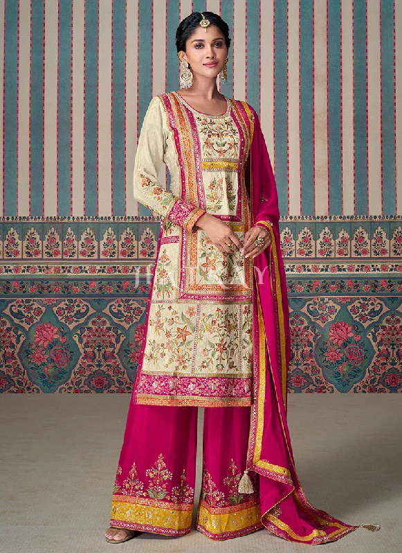 Incredible Offers Cream And Pink Pakistani Palazzo Suit
