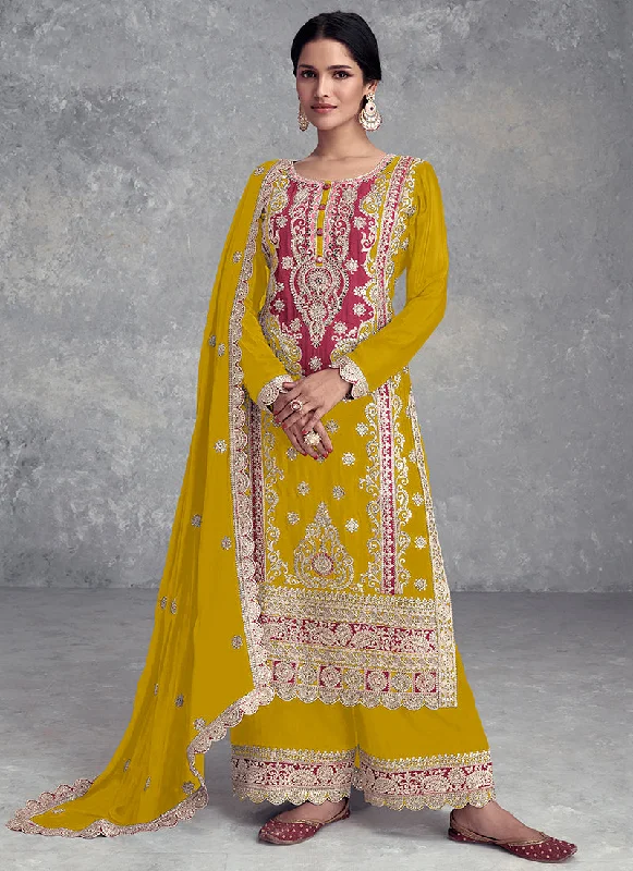 Low Prices Yellow Embroidered Festive Palazzo Suit