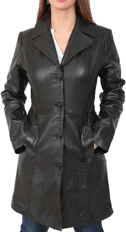 Women’s Quarter Leather Pea Coat | Womens Black Leather Pea Coat