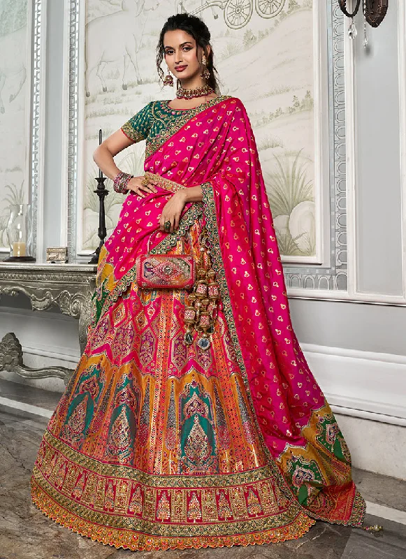 Lowest Price Pink And Green Embroidered Bridal Lehenga Choli
