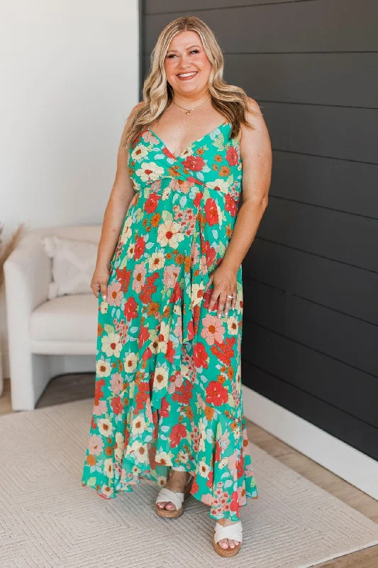 Price Drop Hope Fills The Heart Floral Maxi Dress- Kelly Green