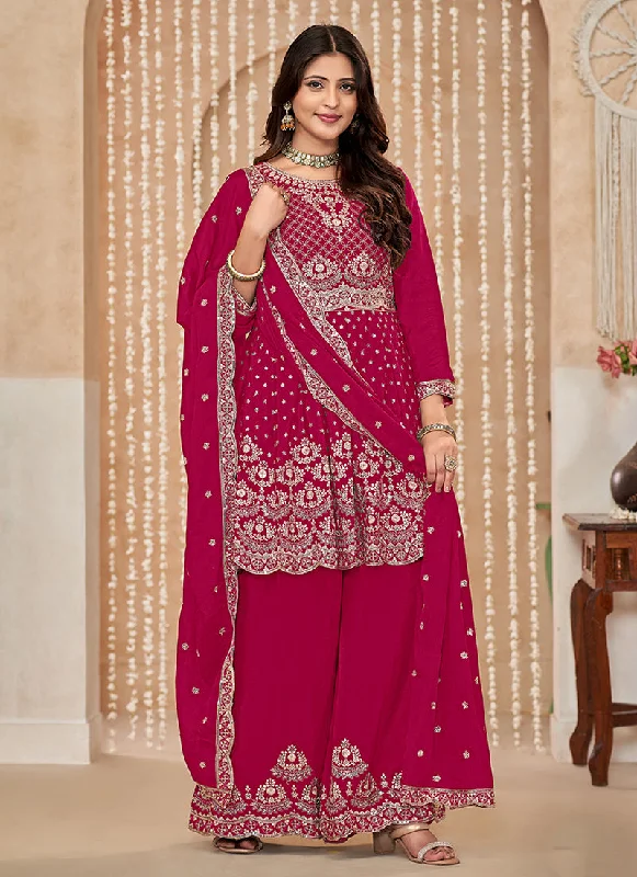Online Exclusive Magenta Pink Multi Embroidered Anarkali Gharara Suit