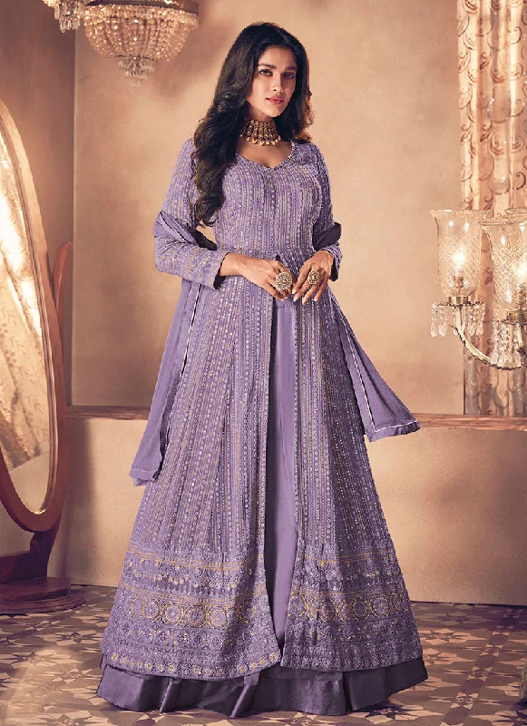 Get It Before It’s Gone Purple Traditional Sequence Embroidered Wedding Anarkali Lehenga