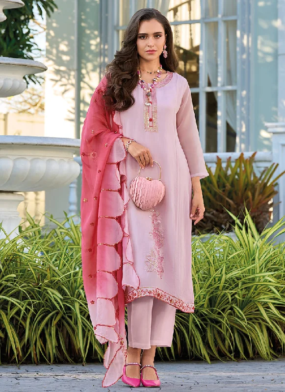 Bonus Savings Light Pink Sequence Embroidery Pakistani Style Pant Suit