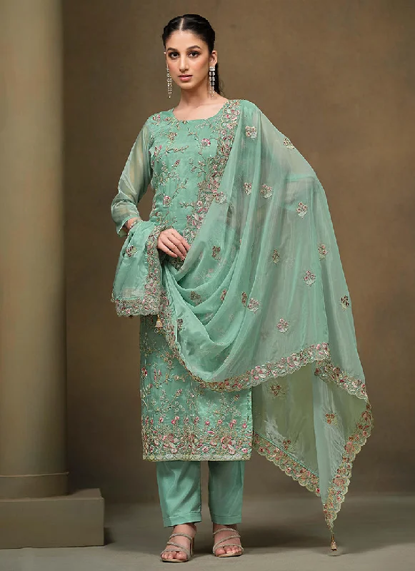 Midnight Madness Mint Green Multi Embroidered Pakistani Pant Style Suit