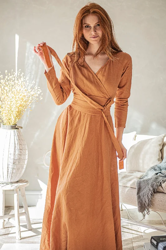 Super Bargain Heavy Linen Wrap Dress with Waist Belt