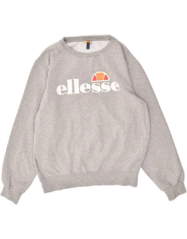 ELLESSE Womens Oversized Graphic Sweatshirt Jumper UK 16 Large Grey Cotton